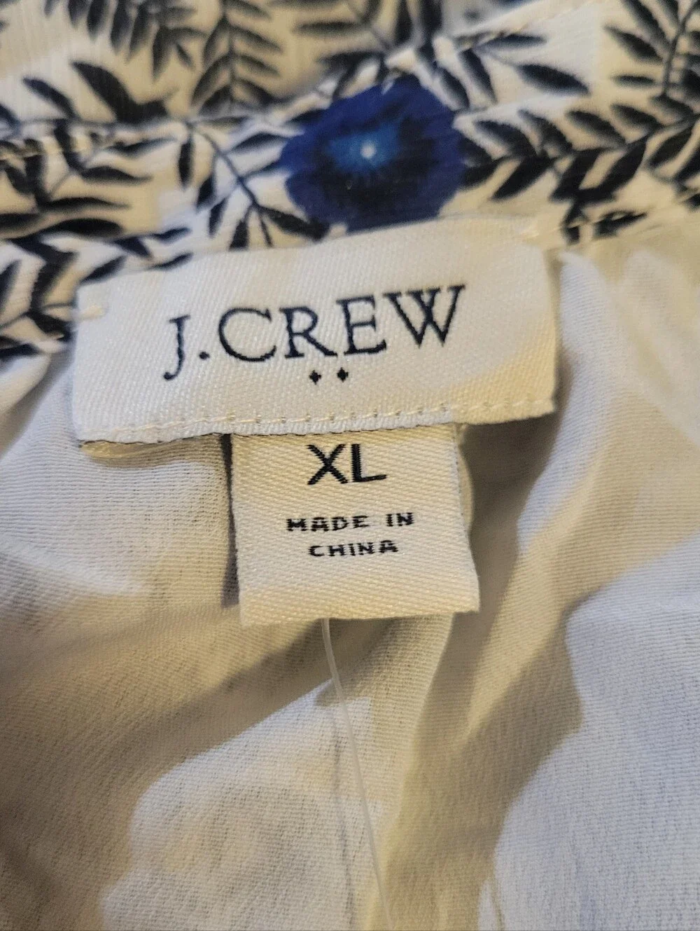NWT J.Crew Short Sleeve Blue & White Floral Button-Up Peasant Blouse | Size XL